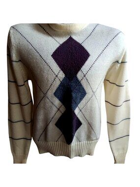 True Vintage Crewneck Sweater Medium Acrylic Pullover Argyle Union Bay New Wave